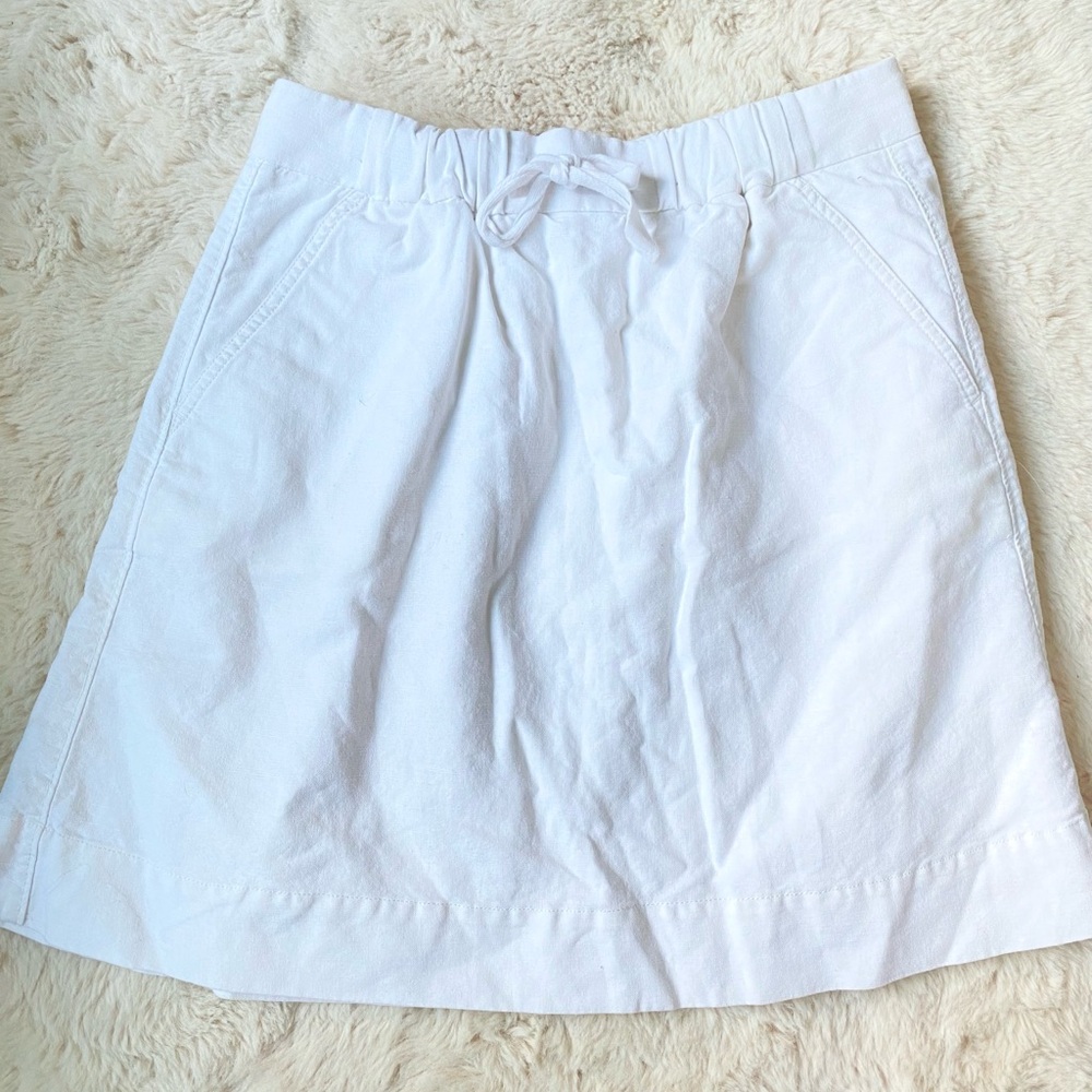 J Crew White Linen A-Line Scrunch Tie Waistband Summer Mini Skirt Women’s 0